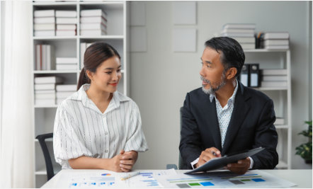 man talking to woman